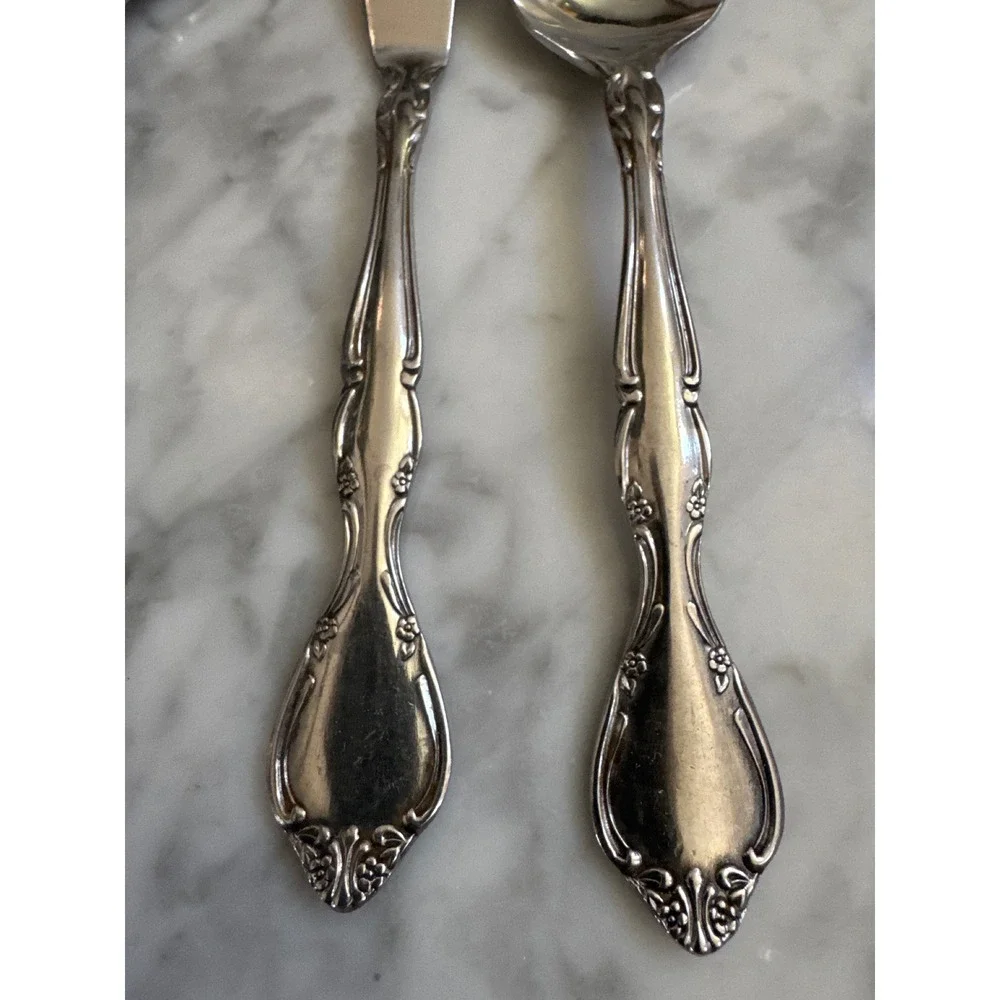 Towle Winter Rose Stainless Flatware 5pc Serving Set Meat Fork Butter Sugar Set